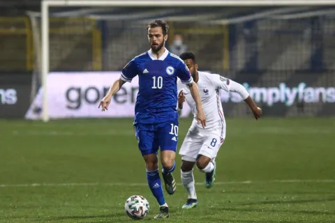 31.03.2021., Grbavica, Sarajevo, Bosna i Hercegovina - Kvalifikacijska utakmica za Svjetsko nogometno prvenstvo 2022. godine, skupina D, Bosna i Hercegovina - Francuska. Miralem Pjanic Photo: Armin Durgut/PIXSELL