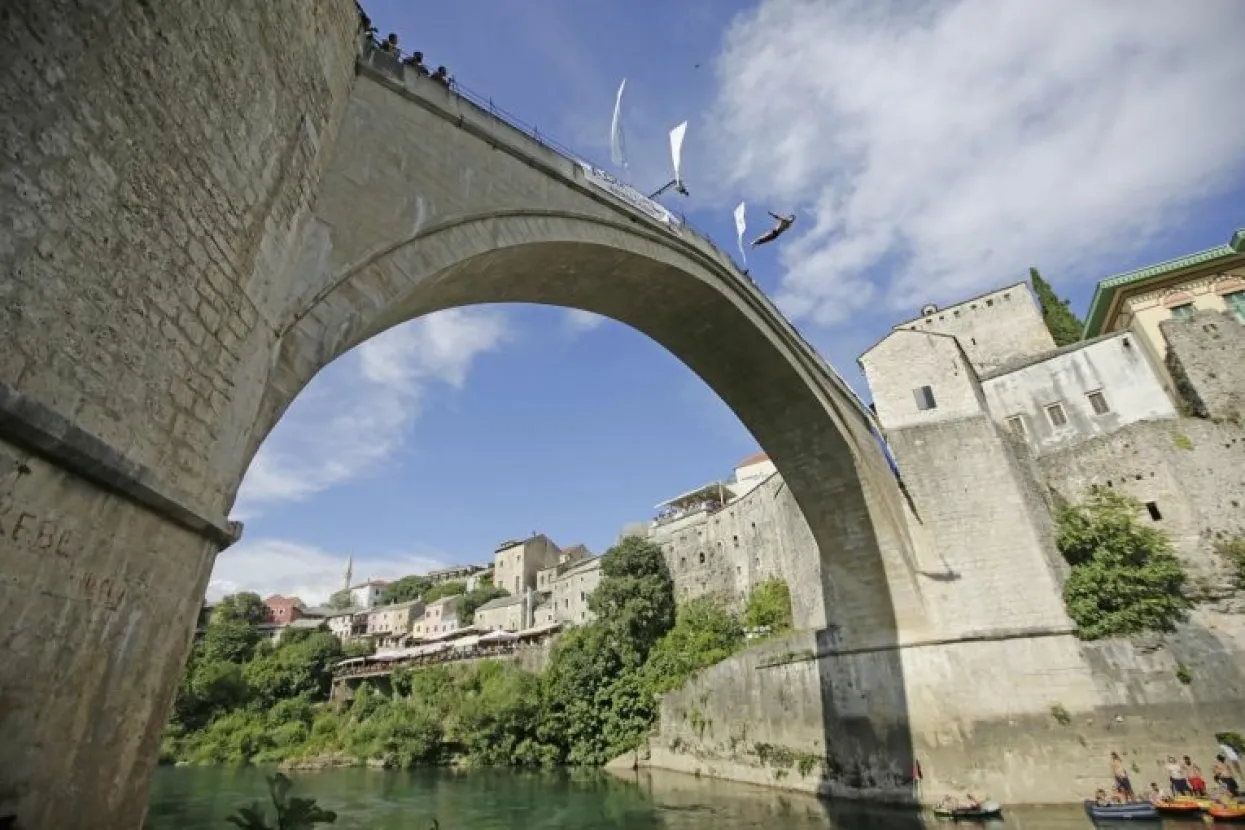 26.07.2020., Mostar - Odrzani 454. tradicionalni skokovi sa Starog mosta. Photo: Denis Kapetanovic/PIXSELL