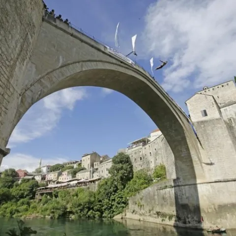 26.07.2020., Mostar - Odrzani 454. tradicionalni skokovi sa Starog mosta. Photo: Denis Kapetanovic/PIXSELL