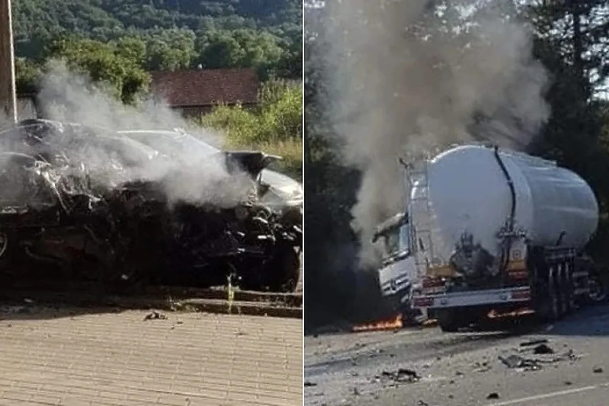 Teška nesreća kod Lukavca: Cisterna i automobil se zapalili nakon sudara