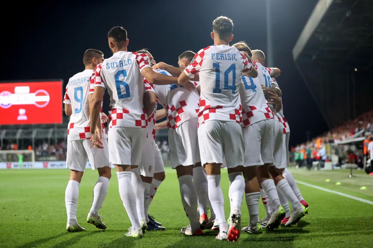 Rijeka, 08.09.2023 - Utakmica kvalifikacija za Europsko nogometno prvenstvo Euro 2024 izmeД'u reprezentacija Hrvatske i Latvije. Na slici slavlje igraДЌa reprezentacije Hrvatske.<br>foto HINA/ Damir SENДЊAR/ ml