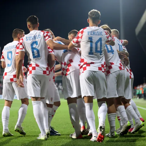 Rijeka, 08.09.2023 - Utakmica kvalifikacija za Europsko nogometno prvenstvo Euro 2024 izmeД'u reprezentacija Hrvatske i Latvije. Na slici slavlje igraДЌa reprezentacije Hrvatske.<br>foto HINA/ Damir SENДЊAR/ ml