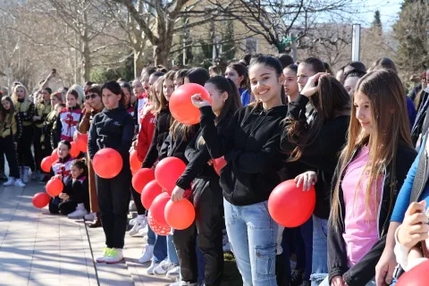 MOSTAR, 17. februara (FENA) – Plesom protiv nasilja nad ženama mostarski plesni klubovi u subotu su u Mostaru obilježili kampanju "Jedna milijarda ustaje".(Foto FENA/Branka Soldo)<br>