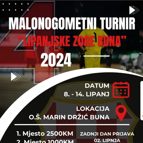  Turnir će se održati u razdoblju od 8.6.2024.-14.6.2024, na igralištu iza Osnovne škole Marina Držića Buna. 