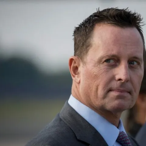 US ambassador to Germany Richard Grenell awaits the arrival of US Secretary of State Mike Pompeo (not in frame) at Tegel airport in Berlin on May 31, 2019. - The US top diplomat is on a European tour that will take him to Germany, Switzerland, The Netherlands and Britain. (Photo by Odd ANDERSEN/AFP)    (Photo credit should read ODD ANDERSEN/AFP/Getty Images)